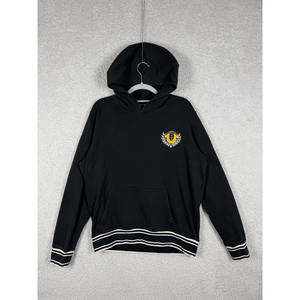 True Religion Mens Collegiate Pullover Hoodie Size‎ M Black Chenille Logo Patch